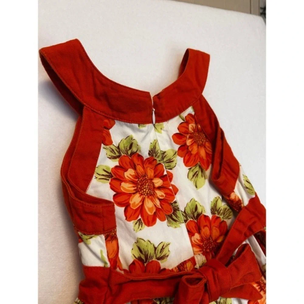 Maggie & Zoe Orange Floral‎ Party Dress Girls Size 6 Halter Neck Bow Accent